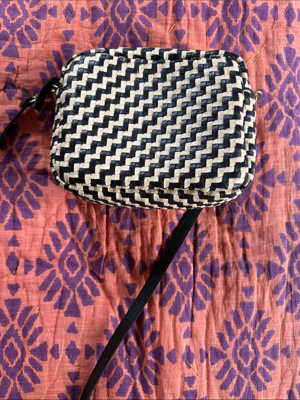 Clare V Midi Sac Black & Cream Woven Crossbody Bag sold out style.